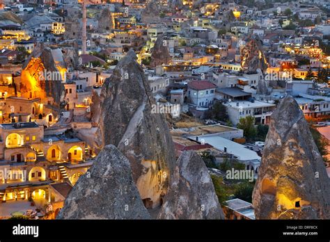 Fairy chimneys and Goreme, Cappadocia, Turkey Stock Photo - Alamy