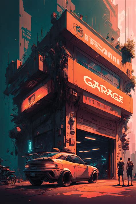 Wall Art Print | Cyberpunk garage building | Europosters