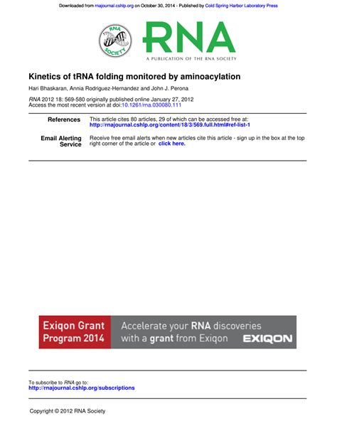 (PDF) Kinetics of tRNA folding monitored by aminoacylation