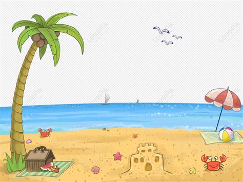 Cartoon Beach, Coconut Tree, Summer, Vacation PNG Transparent Image And Clipart Image For Free ...