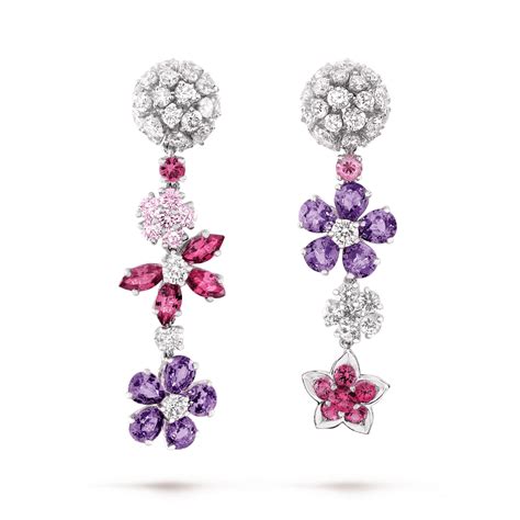 Folie des Prés earrings. White gold, pink and mauve sapphires, diamonds. Van Cleef Arpels, Van ...