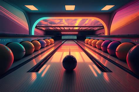 Premium Photo | Bowling alley with colorful lanes and balls on display ...