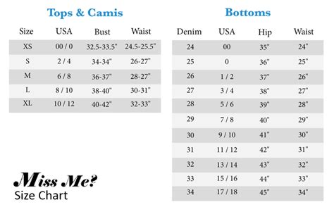 Miss Me Jeans Sizing Chart | wordacross.net