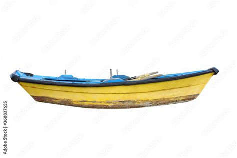 yellow wooden fishing boat isolated on white background Stock Photo ...