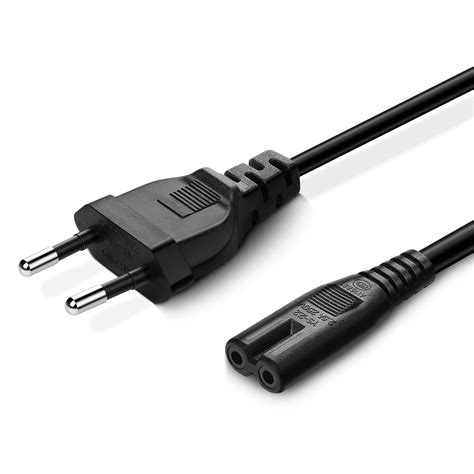 Power Cable European 2 Pole Euro Plug (Type C) to IEC C7 Figure 8 Cord (2M) (Black) Connector ...