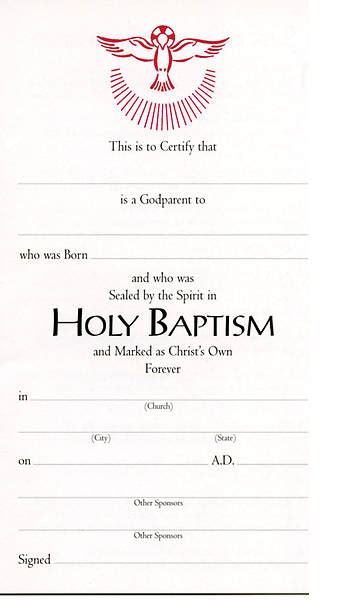 Godparents Certificate (Package of 25) | Cokesbury