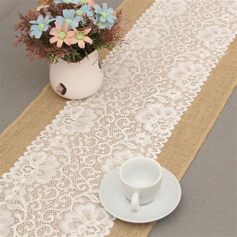 30*180cm Luxury Burlap Lace Table Runner Wedding Decoration Modern Jute Lace Table Runners ...