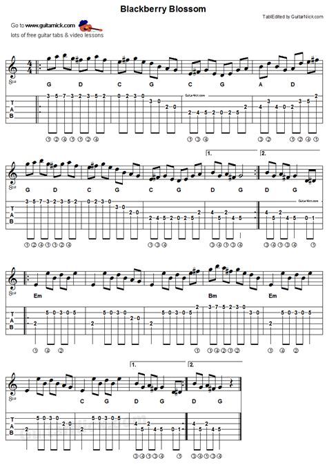 Blackberry Blossom: sheet music + guitar TAB - GuitarNick.com