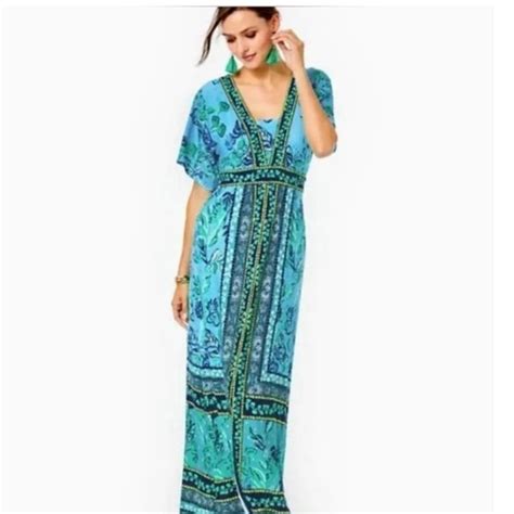 Lilly Pulitzer | Dresses | Lilly Pulitzer Ilia Elbow Sleeve Maxi Dress Seabreeze Blue Plant One ...