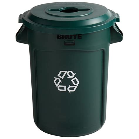 Rubbermaid BRUTE 32 Gallon Green Round Recycle Bin and Mixed Recycle Lid