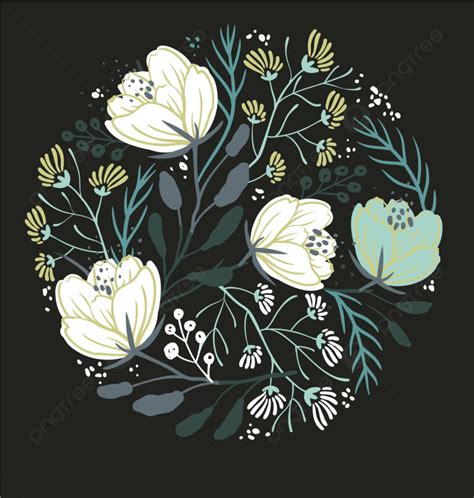 Vector Floral Background With Fantasy Blooming Flowers, Drawing, Dark ...