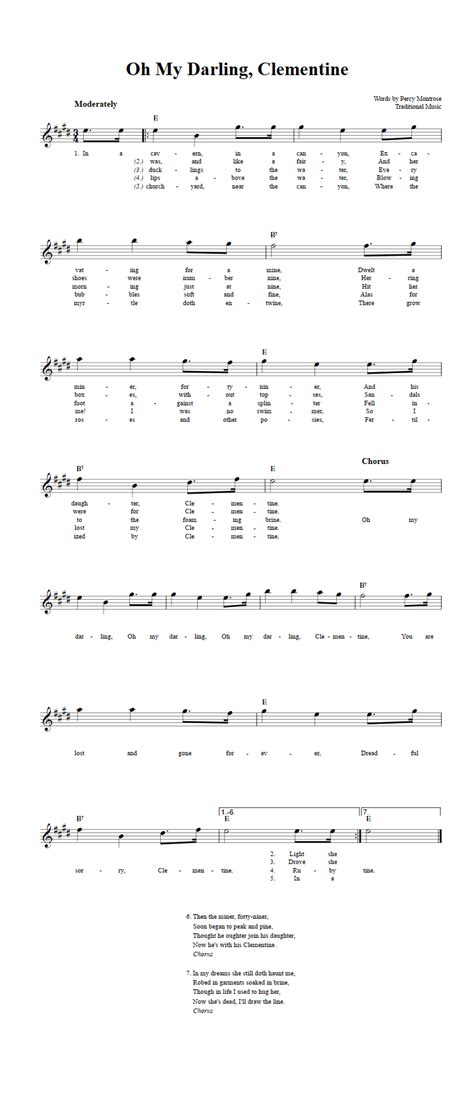 Oh My Darling, Clementine E-Flat Instrument Sheet Music (Lead Sheet) with Chords and Lyrics