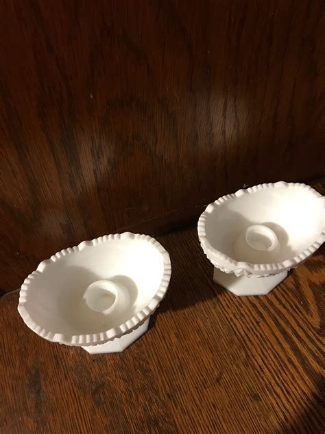 Vintage Milk Glass Candle Holders. Set of Two Kemple Milk Glass Candlestick Holders. Toltec ...