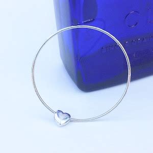 Silver Floating Heart Bangle With Hammered Finish - Etsy