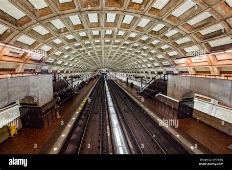 WASHINGTON DC - USA - APRIL 27 2017 People waiting for train at Chinatown Metro station Stock ...