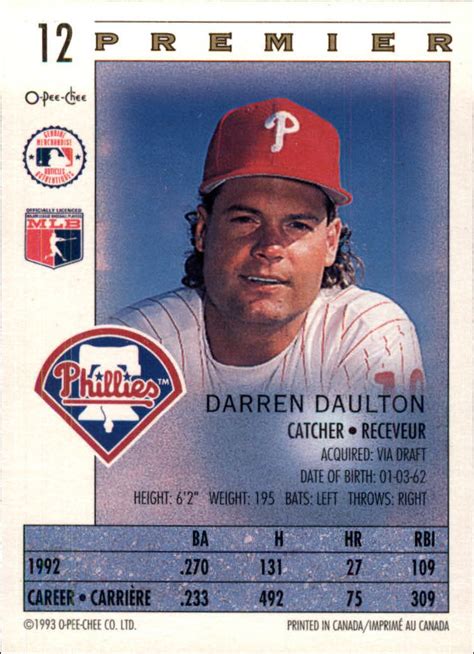 1993 O-Pee-Chee Premier #12 Darren Daulton - NM-MT