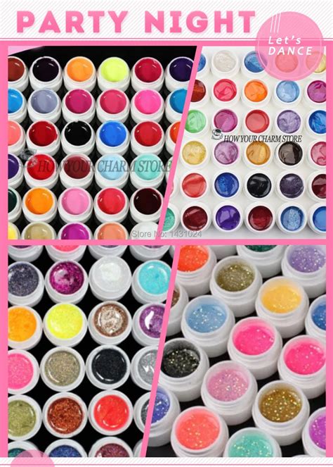 120PCS mix color Pure+Glitter Paillette+ Glitter+pearlescent nacre colors nail art uv gel set ...