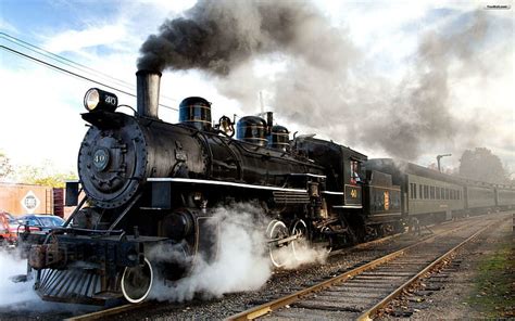 HD wallpaper: Old steam engine, black train, transport, vintage ...