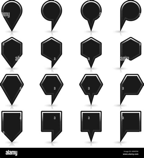 16 map pins sign location icon with gray reflection and shadow in flat style. Set 05 simple ...