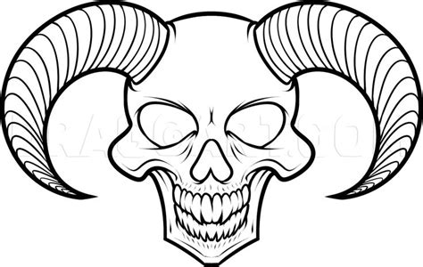 How To Draw A Devil Skull, Devil Skull Tattoo, Step by Step, Drawing Guide, by Dawn | dragoart ...