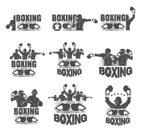 Premium Vector | Illustration of black and white fighter concept for boxing logo set