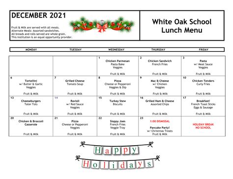 Lunch Menu – White Oak School