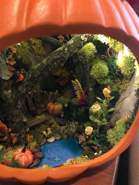 Miniature Fairy Garden in a Lighted Pumpkin Diorama | Etsy | Pumpkin diorama, Halloween fairy ...