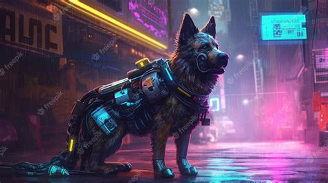 Premium AI Image | Cyberpunk dog Fantasy concept Illustration painting Generative AI