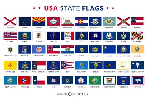 Huge set with every United States state flag. Each flag is isolated and ...