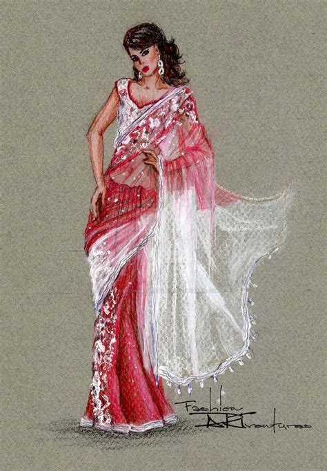 Saree/ Sari drawing layered sheer fabrics by FashionARTventures on DeviantArt