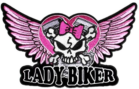 Lady Biker Pink Wings Skull Embroidered Biker Patch – Quality Biker Patches