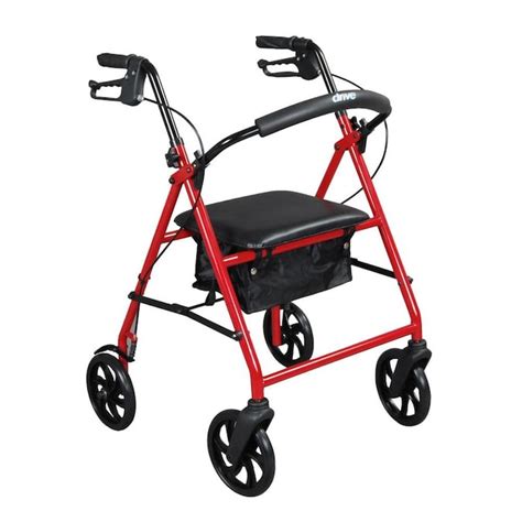 Drive Medical Steel Rollator Rolling Walker with 8-in Wheels, Red in the Walkers, Wheelchairs ...