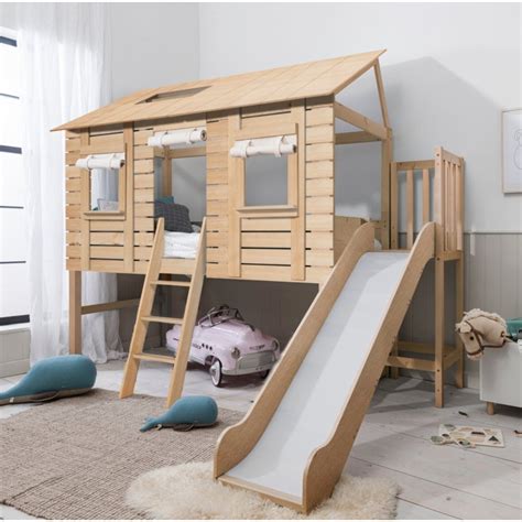 Christopher Treehouse Midsleeper Bed With Slide In Natural Pine - Kids ...