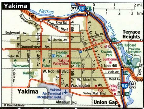 Yakima city road map for truck drivers toll free highways map area town - USA