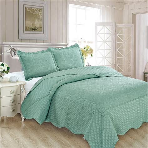 Fancy Collection 2pc Luxury Bedspread Coverlet Embossed Bed Cover Solid Spa Blue Twin Twin Extra ...