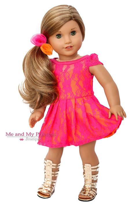 18 inch Doll Clothes for American Girl Doll - Hot Pink Lace Dress and hair tie. #meandmypri ...