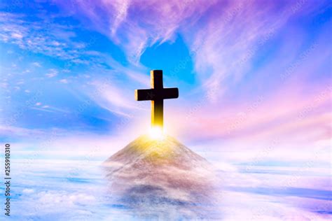 Heavenly Cross . Religion symbol shape . Dramatic nature background ...