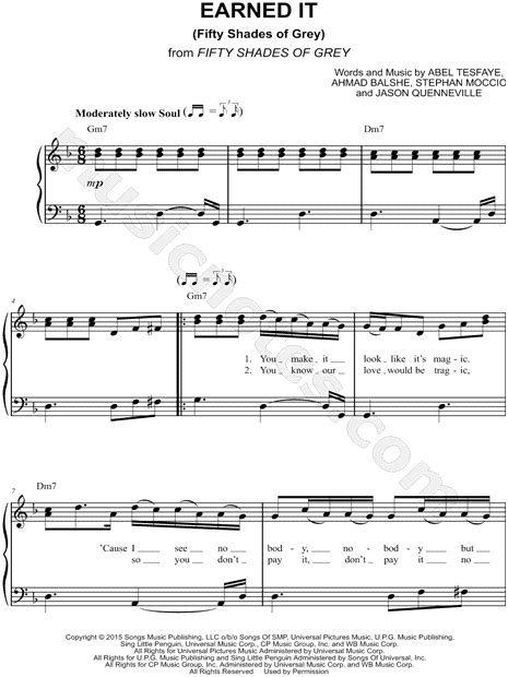 The Weeknd "Earned It (Fifty Shades of Grey)" Sheet Music (Easy Piano) in D Minor - Download ...