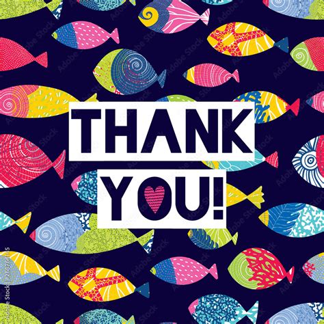 Thank you! Love fish. Vector postcard. Stock Vector | Adobe Stock