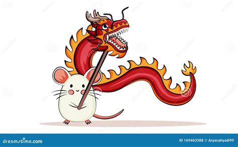 Happy Chinese New Year 2020. Cute Mouse Holding Dragon Cartoon Vector Illustration Stock Vector ...