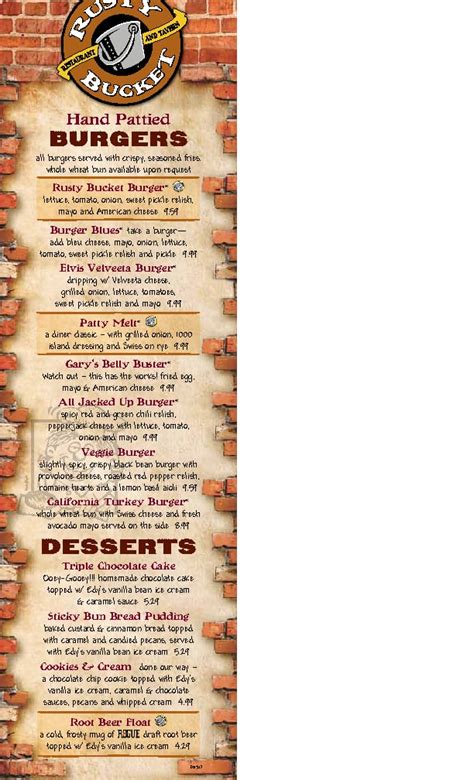 Menu at Rusty Bucket pub & bar, Dayton