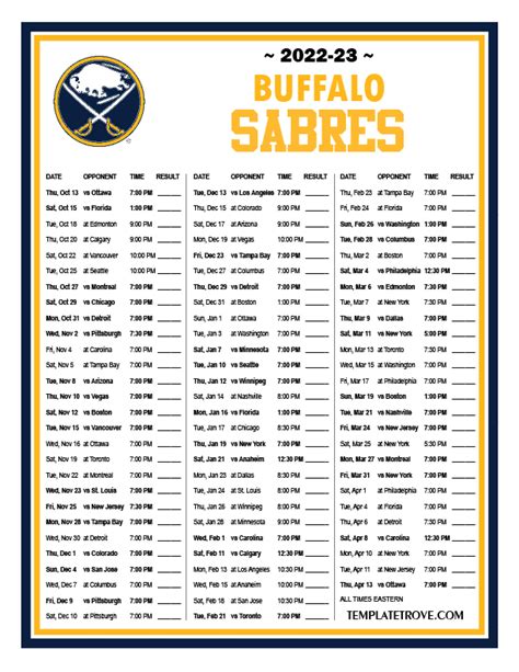 Printable 2022-2023 Buffalo Sabres Schedule