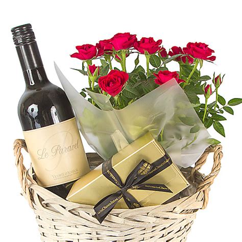 Red Wine Gift Basket Red Roses - delivered next day