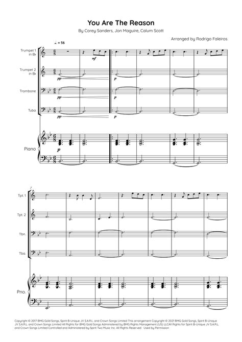 You Are The Reason (arr. Rodrigo Faleiros) Sheet Music | Calum Scott | Brass Ensemble