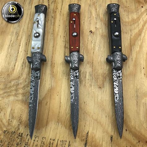 Damascus Etched Stiletto 3-Piece Set - Blade City | Blade city, Knife ...