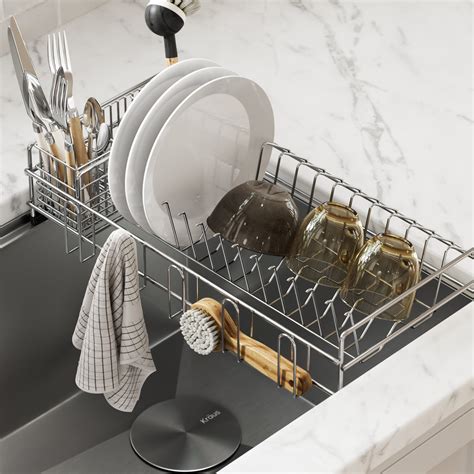 Kraus Workstation Kitchen Sink Dish Drying Rack Drainer and Utensil Holder in Stainless Steel ...