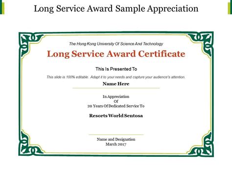 Long Service Award Sample Appreciation | Ppt Images Gallery throughout Long Service Ce ...