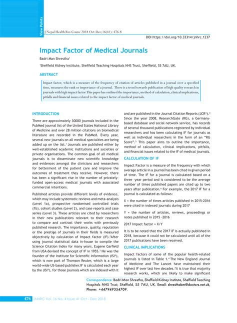 (PDF) Impact Factor of Medical Journals