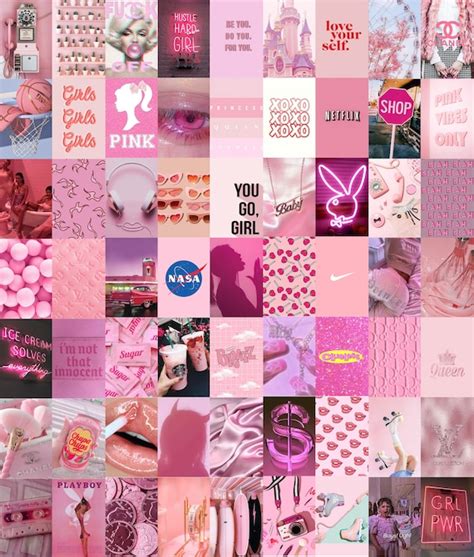 Rose Pink Wall Collage Kit Pink Aesthetic Wall Collage Boho | Etsy