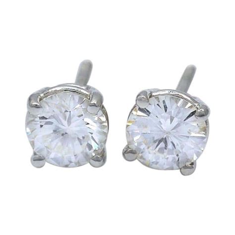 1.08 Carat White Gold Round Diamond Solitaire Earrings with Screw Backs ...